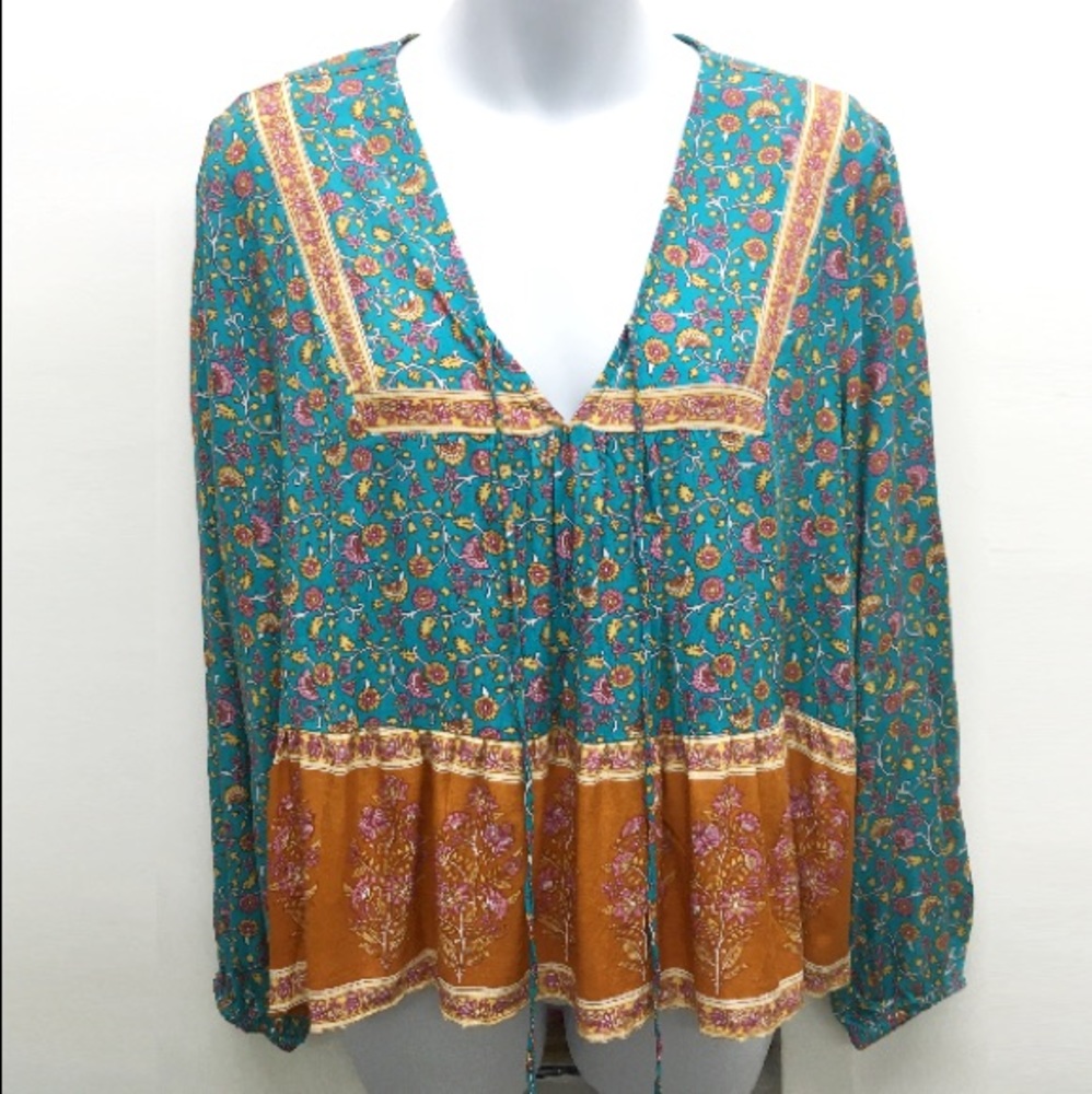 Swingy Floral BLOUSE Allure Teal Orange Top NEW - Picture 4 of 4